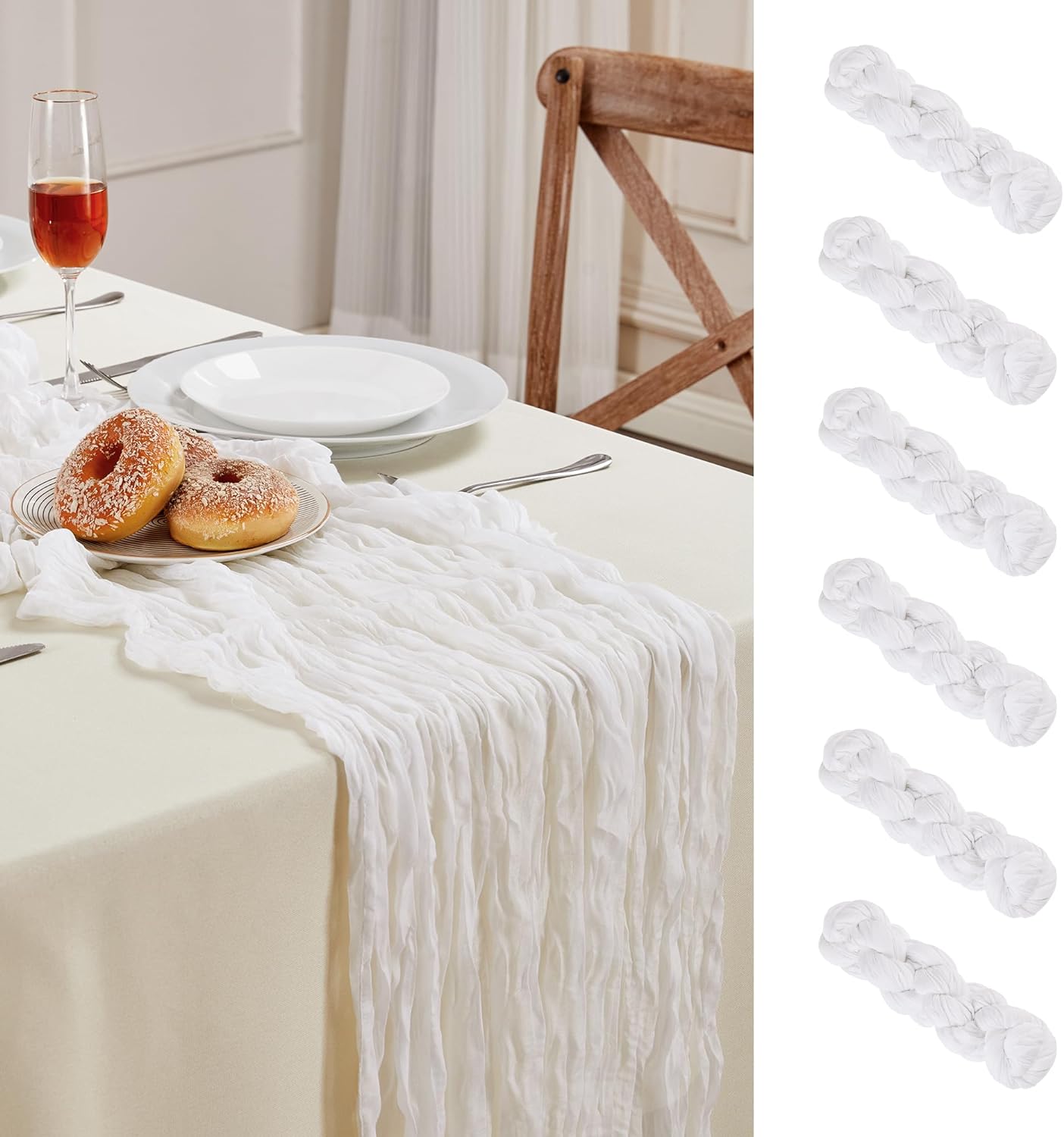 Bulk 6 Pcs 10FT White Cheesecloth Table Runner Boho Rustic Gauze Sheer Runner for Wedding Baby Shower and Birthday Party Decor Wholesale