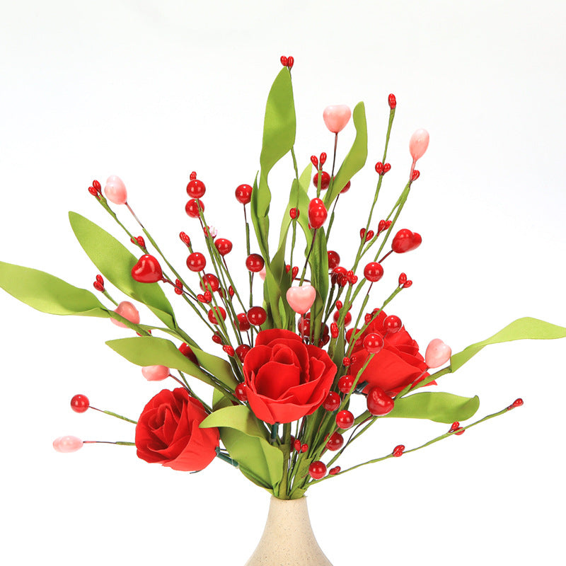 Bulk 3 Pcs 17" Artificial Rose Flowers with Berries for Valentine’s Day Wedding Party Centerpieces Decoration Wholesale