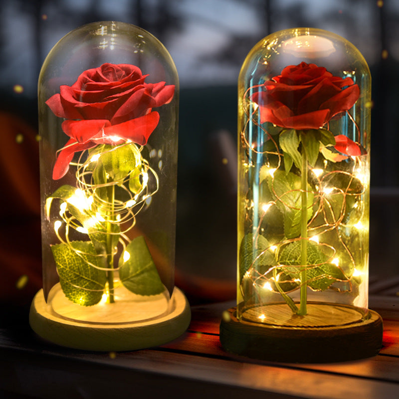 Bulk Eternal Artificial Rose with LED Light in Glass Dome Gift for Women Mom Birthday Valentine's Day and Thanksgiving Wholesale