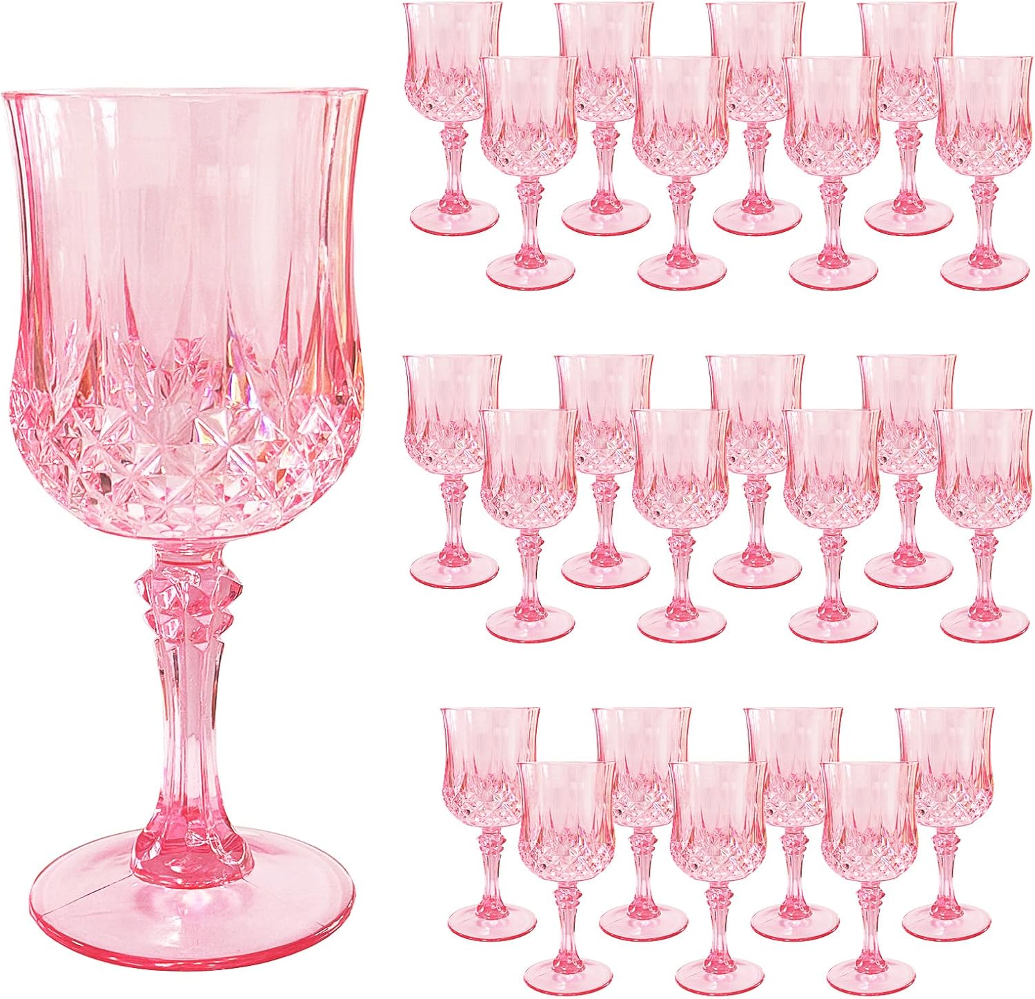 Bulk 24 Pcs Pink Plastic Wine Glasses Cordial & Goblet Style Durable Plastic Wine Glasses for Weddings Parties Wholesale