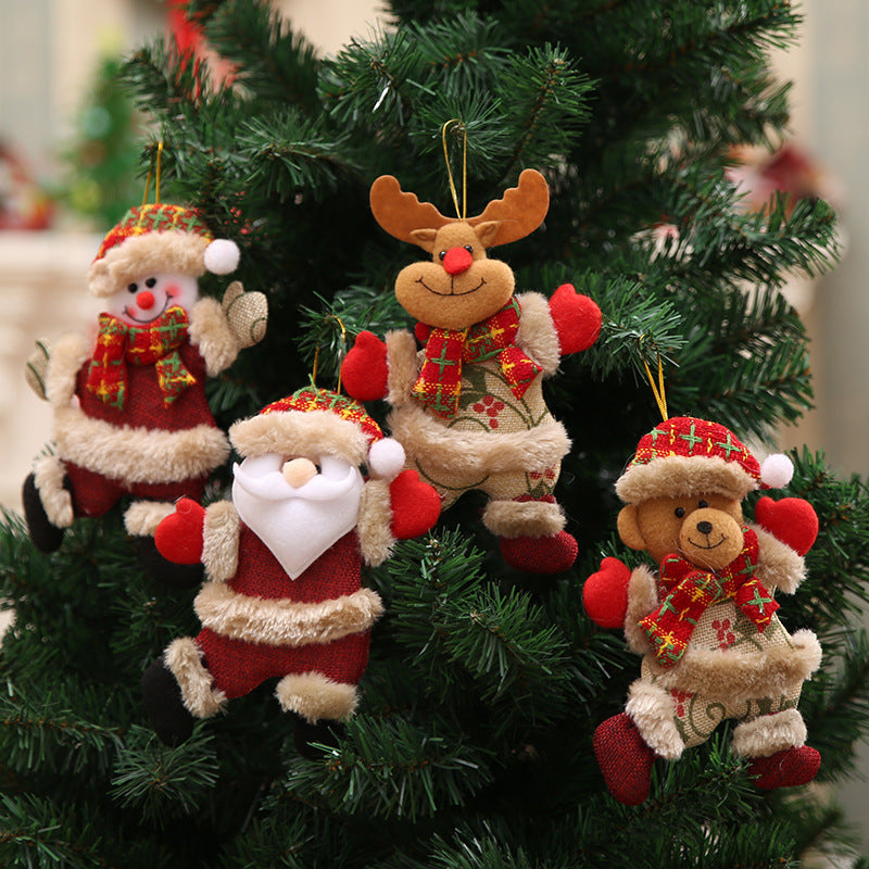 Bulk 4PCS Christmas Ornaments Christmas Gift Santa Snowman Elk Bear Doll Hang Decorations for home Wholeasle