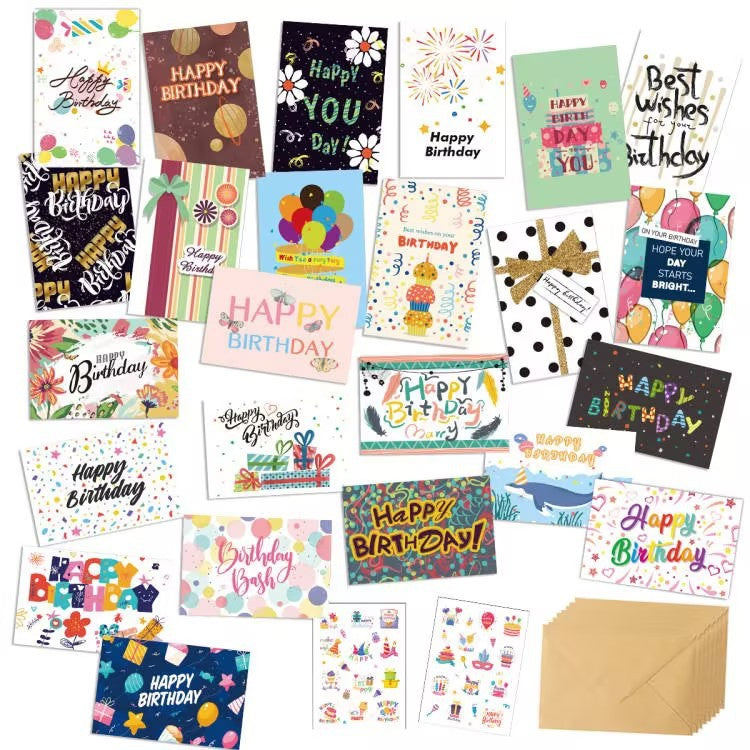 Bulk 24 Happy Birthday Cards with Envelopes and Stickers Birthday Cards for Family Kids Friends Celebrations Wholesale