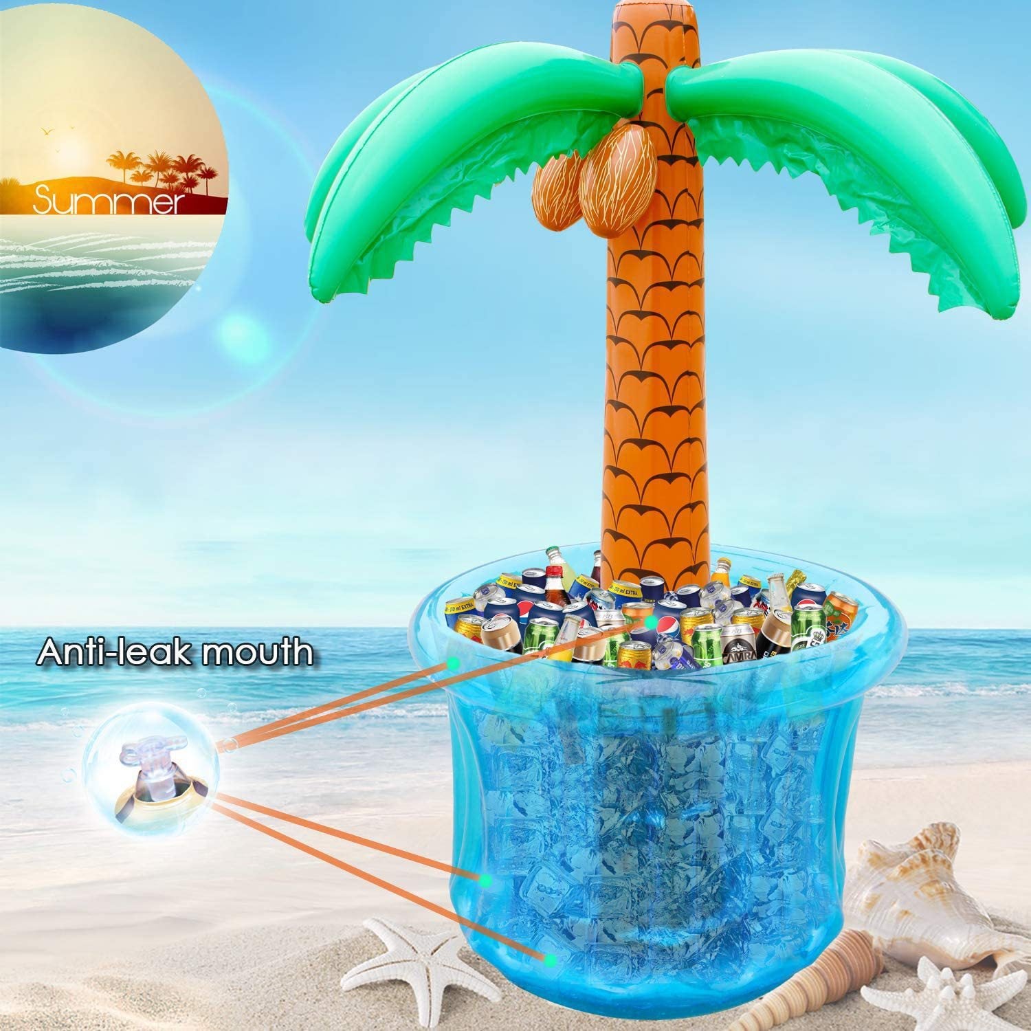 Bulk 63 Inch Inflatable Palm Tree Cooler - Hawaiian Beach Theme Summer Pool Party Decorations Wholesale