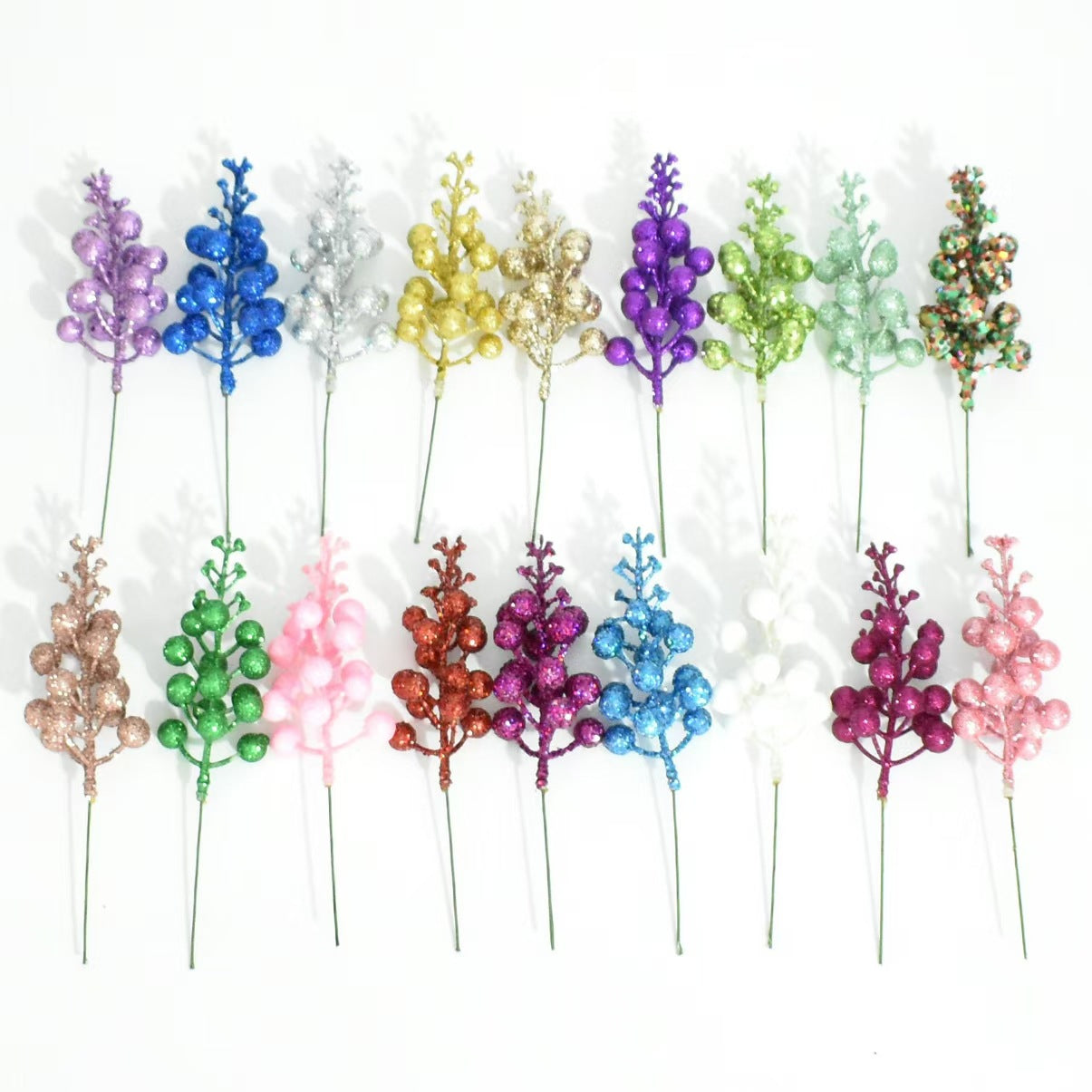 Bulk 14 Pcs Silver Christmas Glitter Berry Stems 7.8 Inch Artificial Picks for Tree Ornaments DIY Xmas Wreaths Holiday Home Decor Wholesale