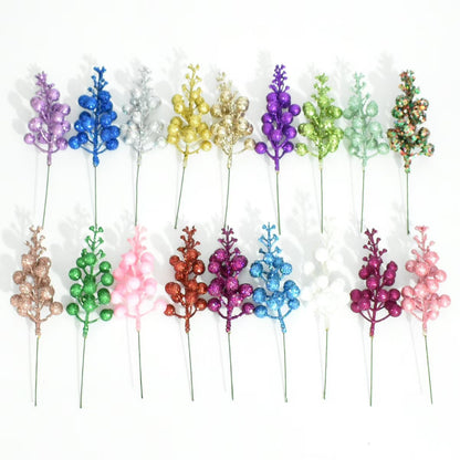 Bulk 14 Pcs Silver Christmas Glitter Berry Stems 7.8 Inch Artificial Picks for Tree Ornaments DIY Xmas Wreaths Holiday Home Decor Wholesale