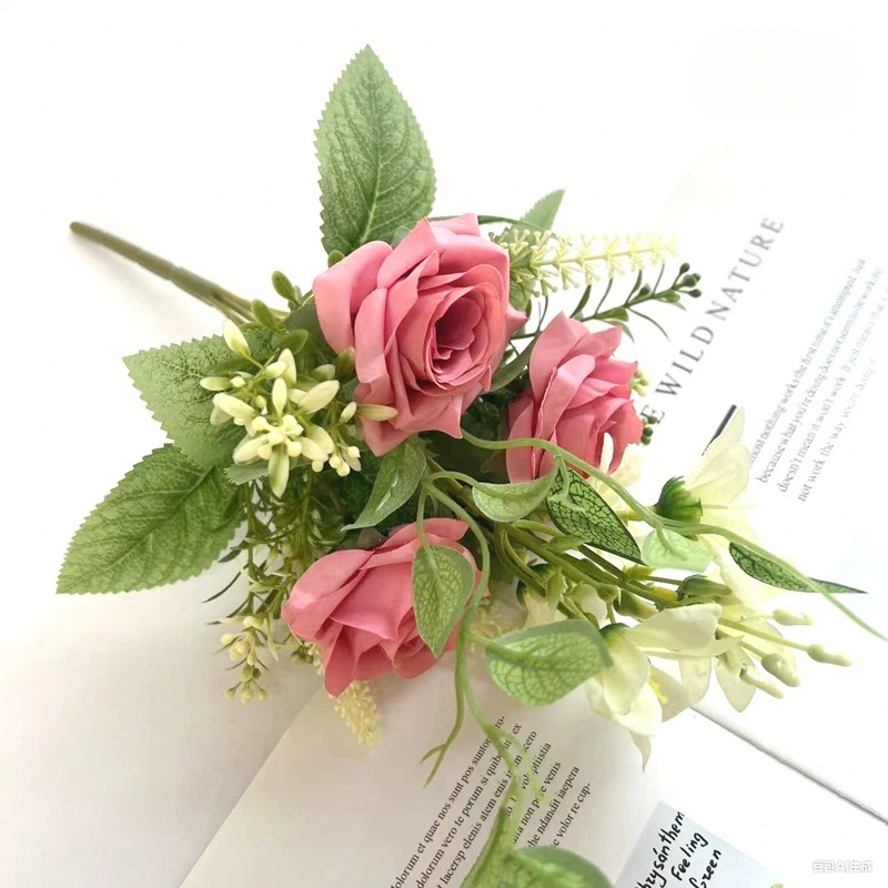 Artificial Rose Flowers 13.3 Inch 6 Stems Lifelike Silk Faux Roses for Vase Arrangements Wedding Bouquets Home Decor