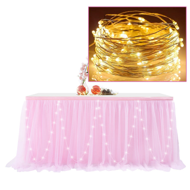 Bulk 3 Pcs Lace Ribbon LED Table Skirt Suitable for Wedding Parties Family Gatherings Night Parties Table Decorations Wholesale