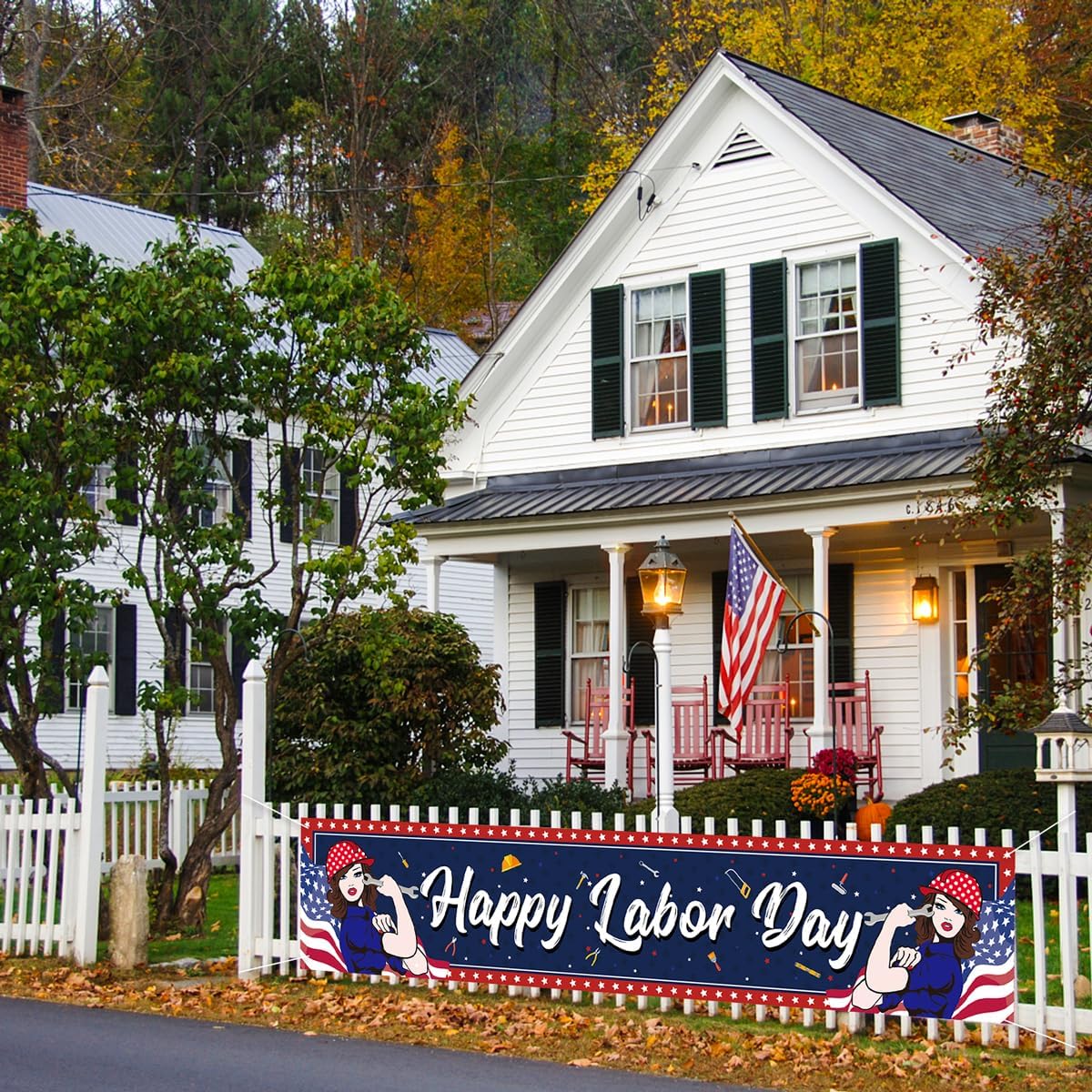 Bulk Outdoor Labor Day Decoration Happy Labor Day Banner for Fence Red White and Blue Patriotic Decor for Home and Yard Wholesale