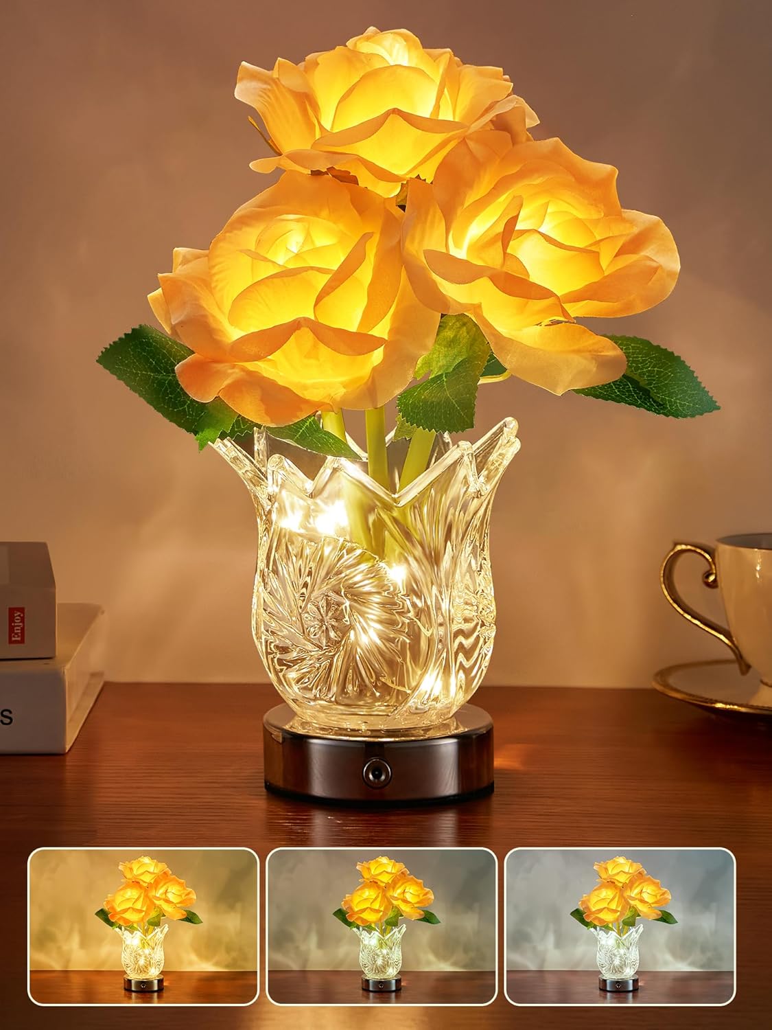 Bulk Flower Lamp Rechargeable Cordless Touch Lamp Flower Decor Table Lamp for Bedroom and Birthday Valentine's Day Gift Wholesale