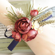 Retro Red Peony and Daisy Boutonnieres and Corsage Set, Bulk Artificial Flowers, Wedding Accessories