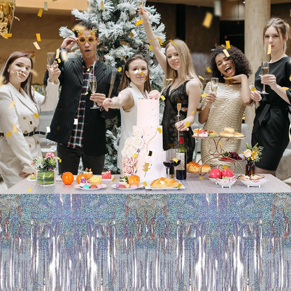 Bulk 2 Pcs Metallic Foil Rainbow Table Skirt 108.3*29.5 inches Perfect for Themed Parties Holidays and Everyday Decor Wholesale