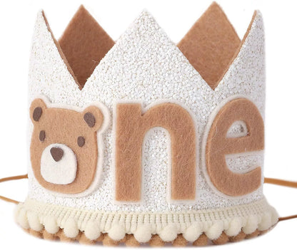 1st Birthday Glitter Bear Crown - Baby Party Decoration for First Birthday Celebrations