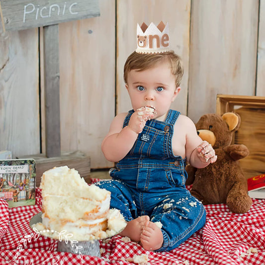 1st Birthday Glitter Bear Crown - Baby Party Decoration for First Birthday Celebrations