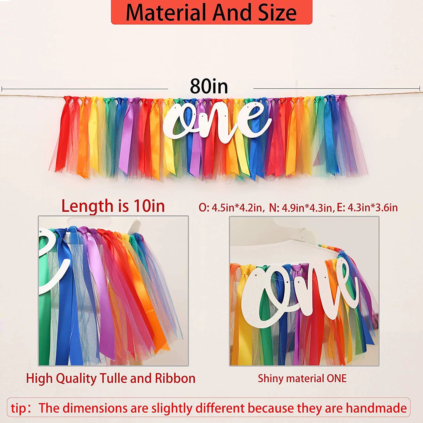 1st Birthday High Chair Tutu Skirt - Rainbow Ribbon & Tulle Decor for Baby’s First Party