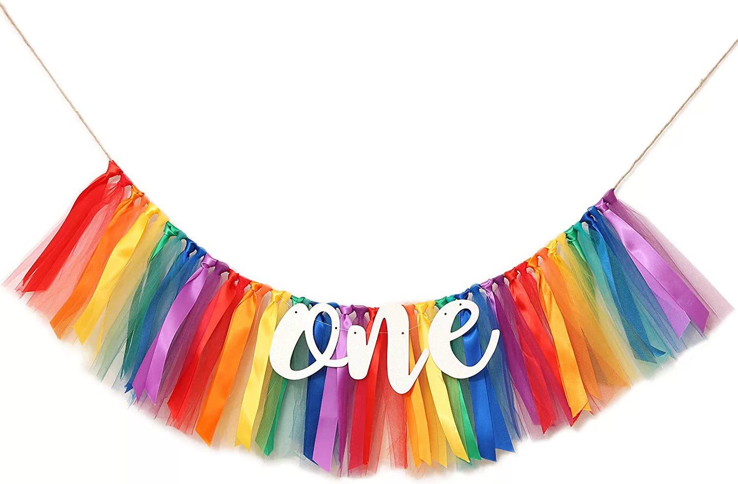 1st Birthday High Chair Tutu Skirt - Rainbow Ribbon & Tulle Decor for Baby’s First Party