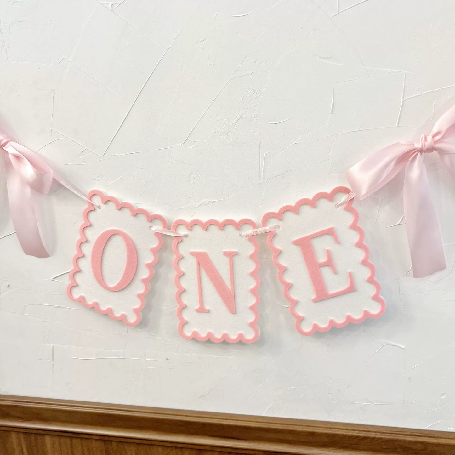 1st Birthday "ONE" Banner with Bows - Pink & Blue Felt Party Decor for High Chair & Backdrop
