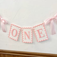 1st Birthday "ONE" Banner with Bows - Pink & Blue Felt Party Decor for High Chair & Backdrop