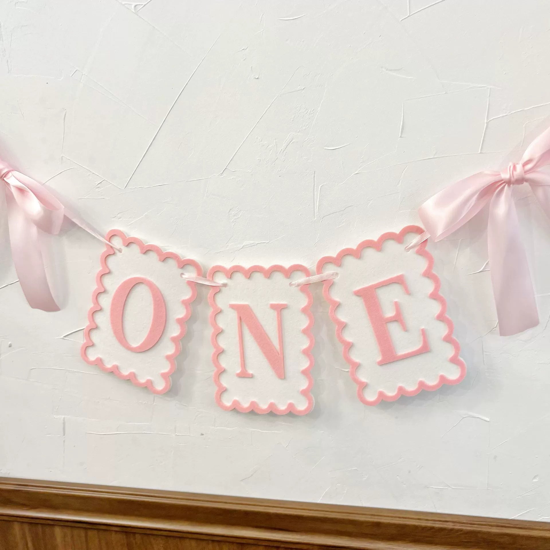 1st Birthday "ONE" Banner with Bows - Pink & Blue Felt Party Decor for High Chair & Backdrop