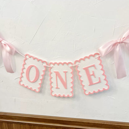 1st Birthday "ONE" Banner with Bows - Pink & Blue Felt Party Decor for High Chair & Backdrop