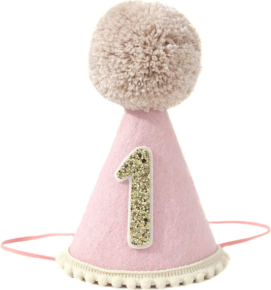 1st Birthday Party Hat for Babies - Glittery Number 1 Cone Hat for Toddler First Birthday Decor & Photo Props