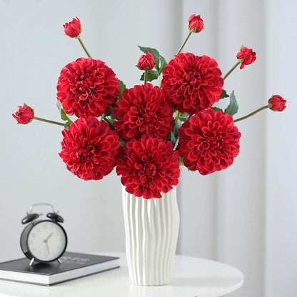2 - Head Artificial Dahlia Flowers - 29.5 Inch Home/Wedding Decor
