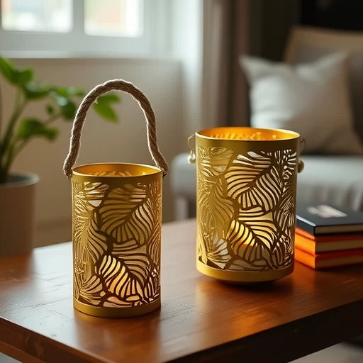 2-Pack Leaf Pattern Metal Candle Lanterns - Iron Candle Holders & Aromatherapy Decor