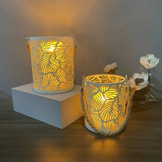 2-Pack Leaf Pattern Metal Candle Lanterns - Iron Candle Holders & Aromatherapy Decor