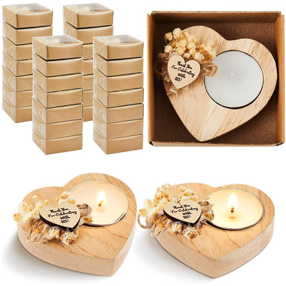 2-Pack Wooden Heart Tealight Holder - Wedding Favor & Rustic Table Decor