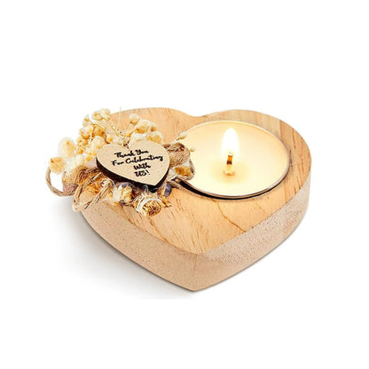 2-Pack Wooden Heart Tealight Holder - Wedding Favor & Rustic Table Decor