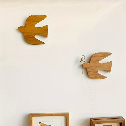 2-Pack Wooden Swallow Wall Decor - Rustic Handmade Natural Wood Home Accents