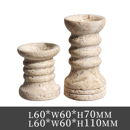 2-Piece Wabi-Sabi Travertine-Like Bamboo Knot Candle Holders Set
