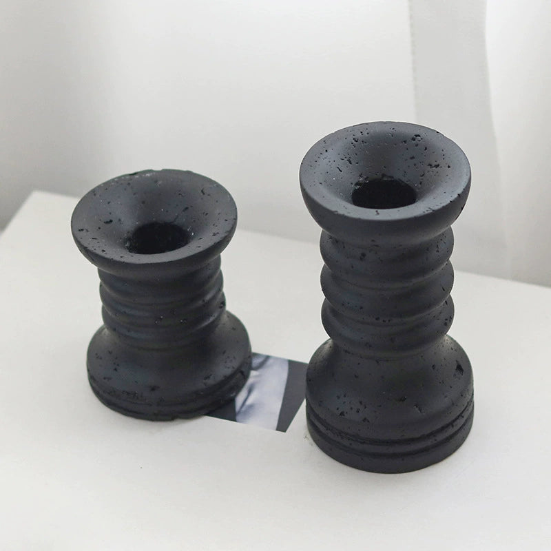 2-Piece Wabi-Sabi Travertine-Like Bamboo Knot Candle Holders Set