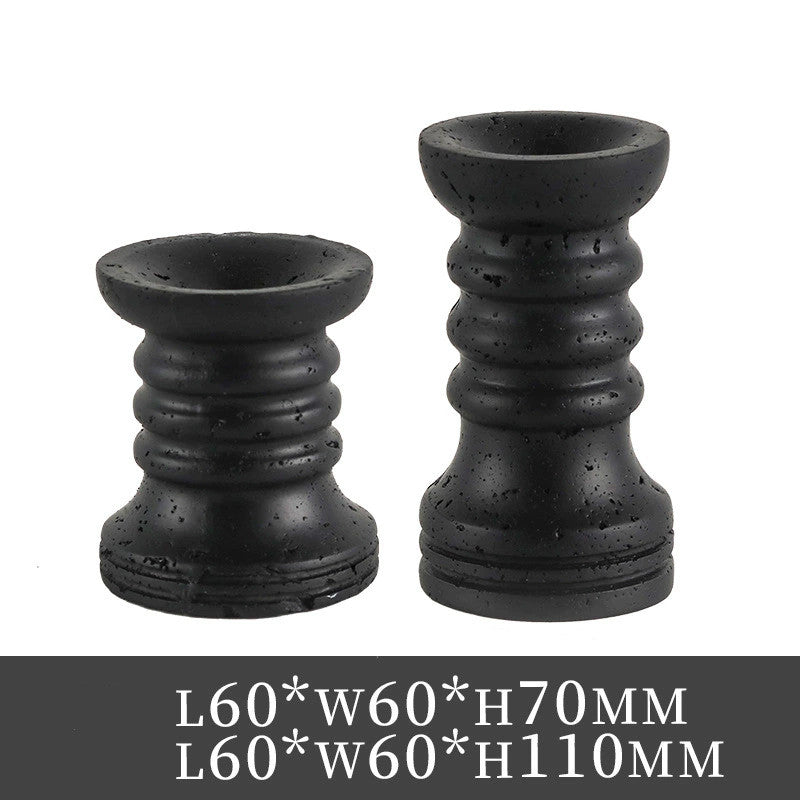 2-Piece Wabi-Sabi Travertine-Like Bamboo Knot Candle Holders Set