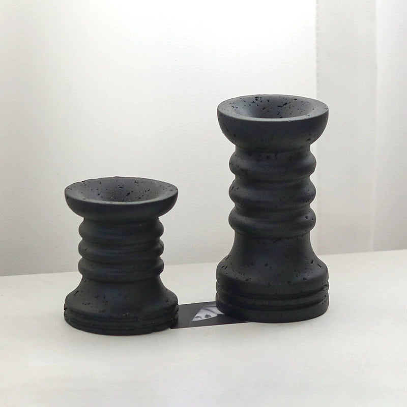 2-Piece Wabi-Sabi Travertine-Like Bamboo Knot Candle Holders Set