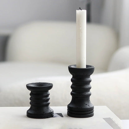 2-Piece Wabi-Sabi Travertine-Like Bamboo Knot Candle Holders Set