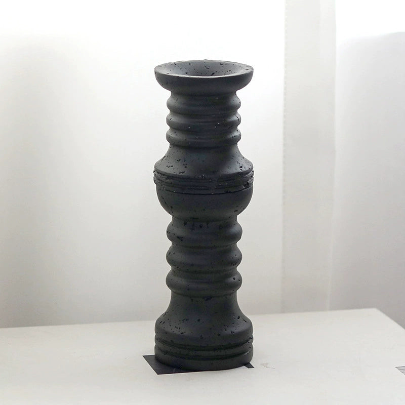 2-Piece Wabi-Sabi Travertine-Like Bamboo Knot Candle Holders Set