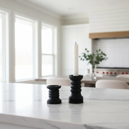 2-Piece Wabi-Sabi Travertine-Like Bamboo Knot Candle Holders Set