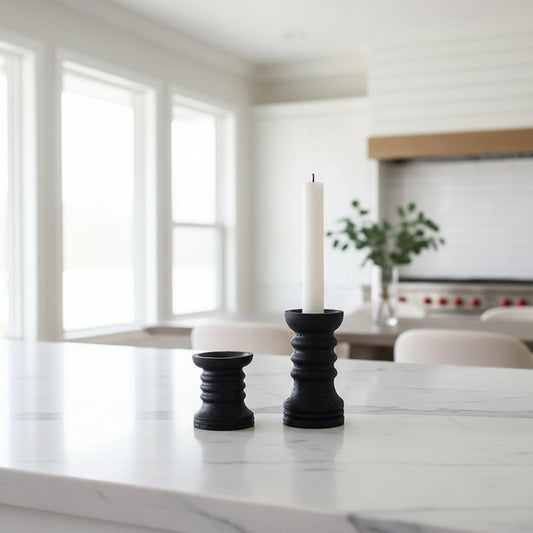 2-Piece Wabi-Sabi Travertine-Like Bamboo Knot Candle Holders Set