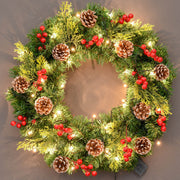 Christmas LED Pine Cone Wreath with Red Cones, 12/16/20 Inch, Artificial Decorative Holiday Lighted Wreath