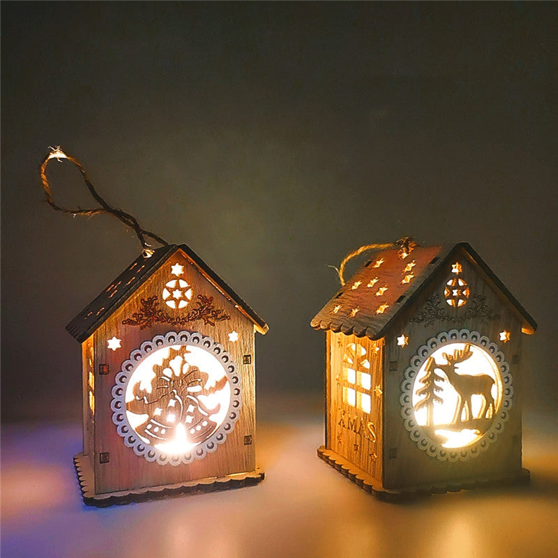 Christmas Ornaments Set 6 Pcs Glowing Hollow-Carved Santa Claus Snowman Elk Bell Tabletop Decorations
