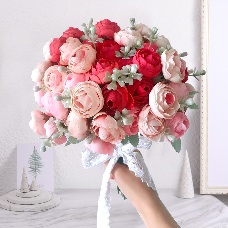 12" Artificial Silk Peonies Bush, Small Vase Size, Bulk Arrangement Flowers, 1 Bush