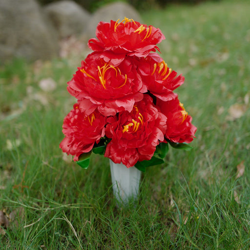 Bulk Artificial Peony Bush Flowers 12 Inch Large Bouquet for Cemetery Graves Memorial Arrangements