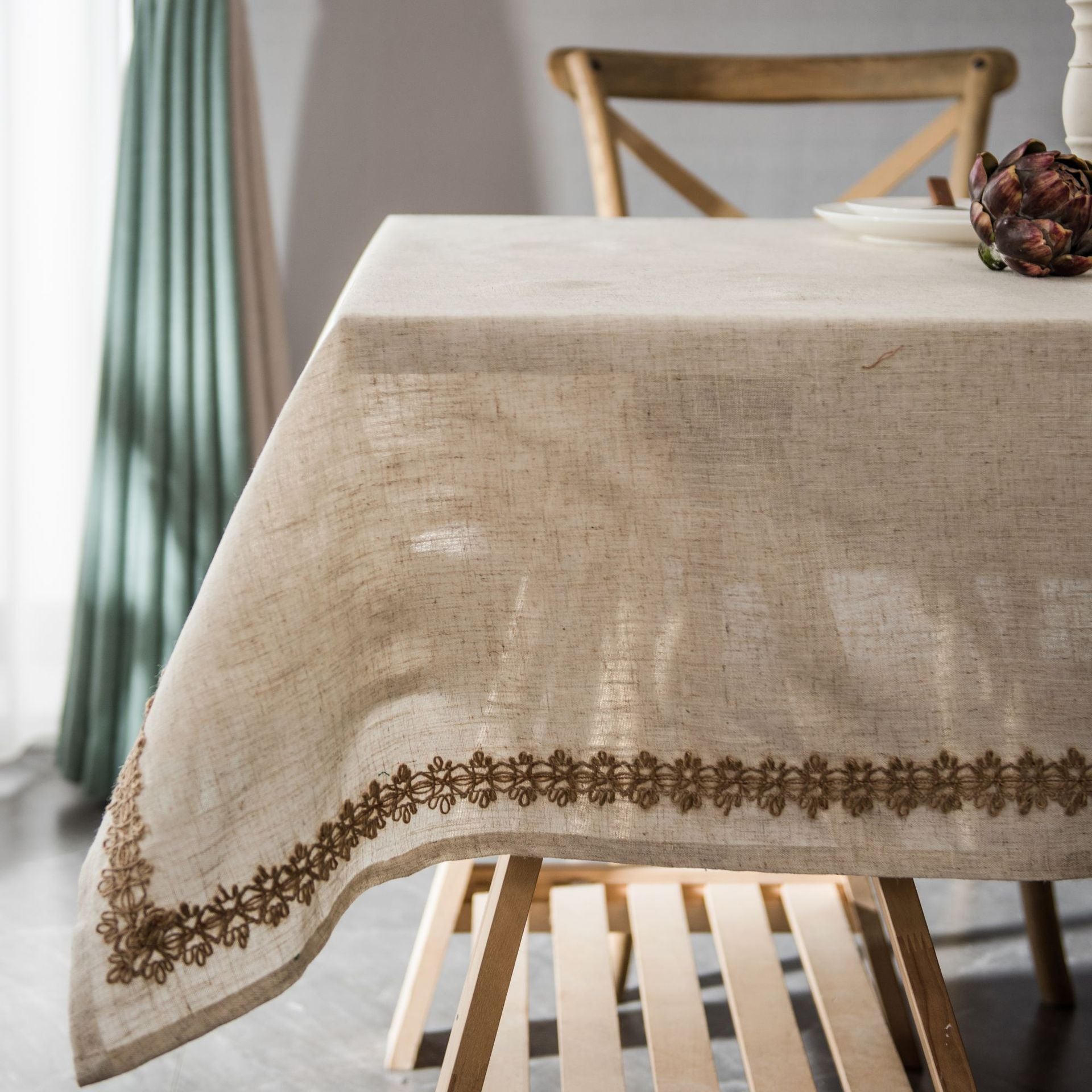 Bulk Khaki Linens Rope Lace Rectangular Tablecloth for Living Room Coffee Table Decor Wholesale