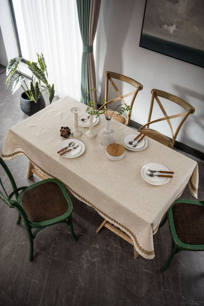 Bulk Khaki Linens Rope Lace Rectangular Tablecloth for Living Room Coffee Table Decor Wholesale
