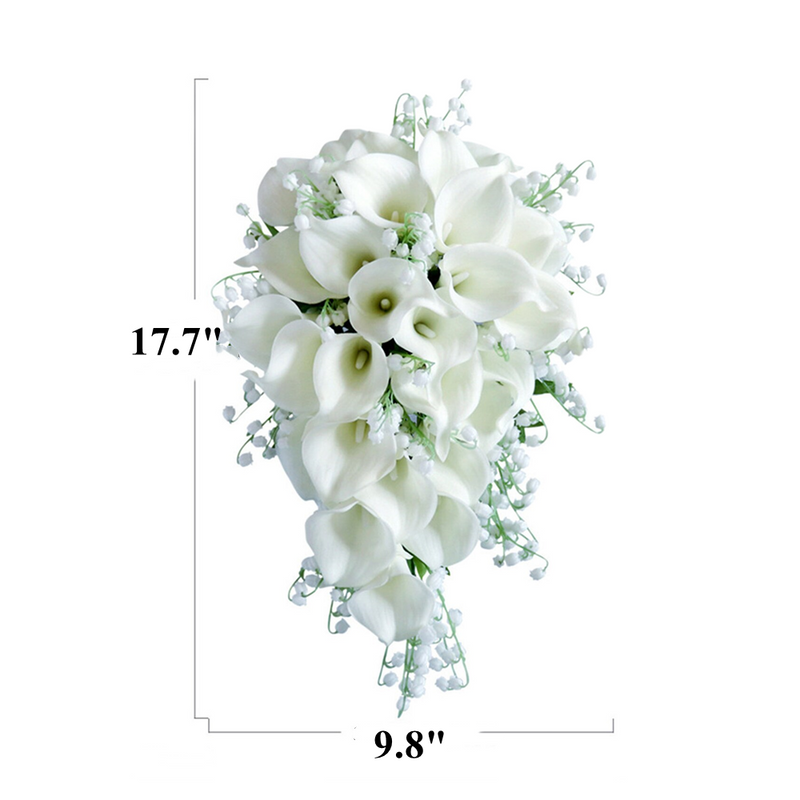 9 Inch Calla Lily Cascading Bridal Wedding Bouquet with Lily of The Valley Artificial Flowers Bulk Wholesale
