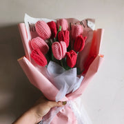 Handmade Artificial Knitted Tulip Bouquet, 10 Pcs Crochet Flowers for Wedding Decor