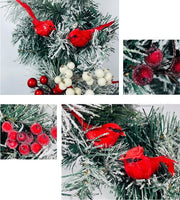 Christmas Wreaths Bulk Set with Berry, Cedar, Red Bird, Cardinal Ornaments for Front Door, Indoor Outdoor Decor