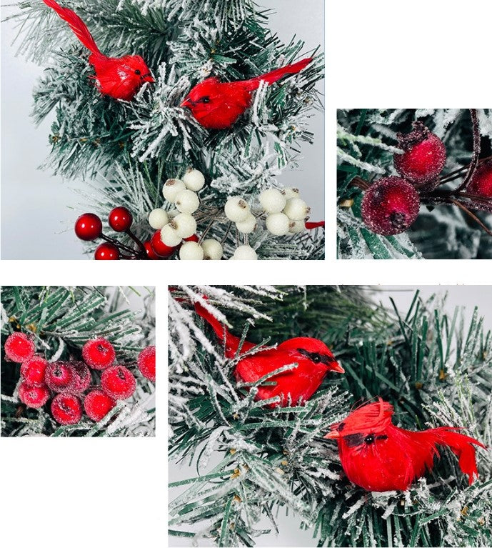 Christmas Wreaths Bulk Set with Berry, Cedar, Red Bird, Cardinal Ornaments for Front Door, Indoor Outdoor Decor