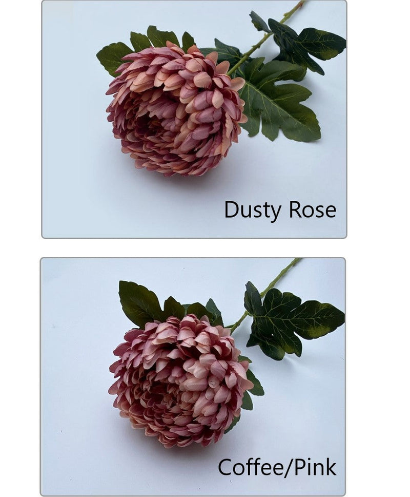 5 Pcs Faux Chrysanthemum Kiku Flower Buds Stems, 14 Colors, 14 Inch Artificial Autumn Flowers for Centerpiece