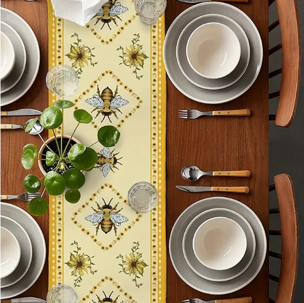 Bulk 4 Pcs Bee Linen Table Runners For Holiday Party Home Dining Living Room Decoration Wholesale
